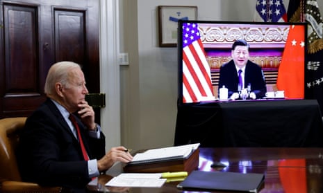Joe Biden speaks virtually to Xi Jinping during the most substantial discussion since the US president took office.