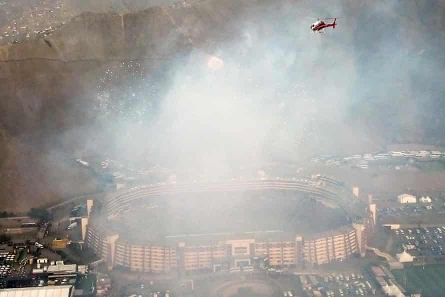 Aerial view of the stadium after Flamengo’s victory in the Copa Libertadores final.