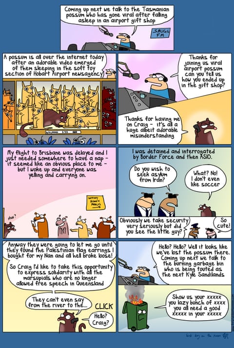 Cartoon by First Dog on the Moon titled Airport Possum, panel 1