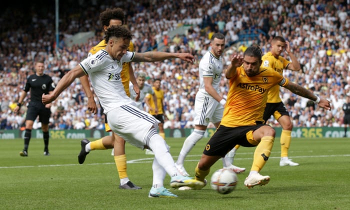 Leeds United’s Rodrigo Moreno fires home their equaliser.