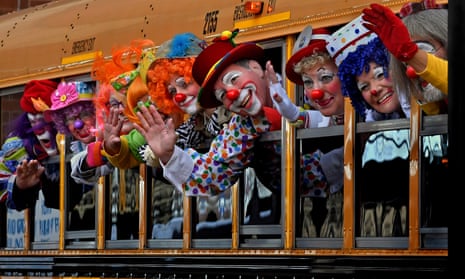 A group of clowns are sighted in Minneapolis, during the annual World Clown Convention. 