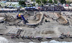 Aerial view of a motorbike track on a beach