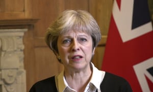 In this image made from video provided by UK Government, British Prime Minister Theresa May announces early on Saturday morning that she has authorised British armed forces to âconduct coordinated and targeted strikes to degrade the Syrian regimeâs chemical weapons capability and deter their use.â