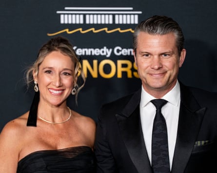 Pete Hegseth and his wife, Jennifer Rauchet, arrive on the red carpet