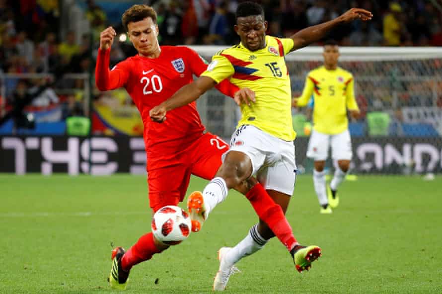 Jefferson Lerma battles with Dele Alli during Colombia’s World Cup game against England.