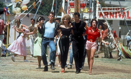 Jeff Conaway, Olivia Newton-John, John Travolta and Stockard Channing at a carnival in Grease