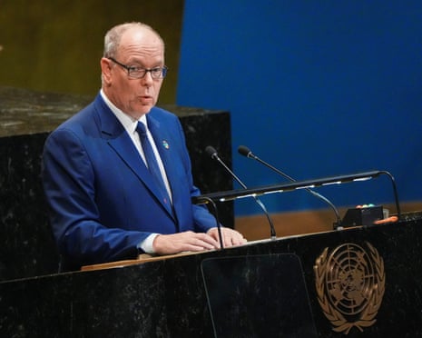 Prince Albert II of Monaco addresses a high-level meeting of heads of state on a two-state solution between Israel and the Palestine.
