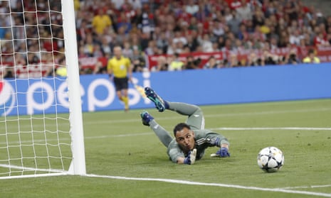 Real Madrid keeper Navas looks relived as Sadio Mane’s shot hits the post