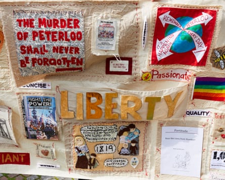 The Peterloo tapestry with the word 'liberty' at its centre
