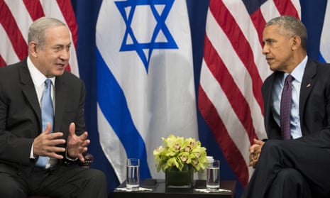 President Obama Holds Bilateral Meeting With Isreali Prime Minister Benjamin NetanyahuNEW YORK, NEW YORK - SEPTEMBER 21: (L to R) Prime Minister of Israel Benjamin Netanyahu speaks to U.S. President Barack Obama during a bilateral meeting at the Lotte New York Palace Hotel, September 21, 2016 in New York City. Last week, Israel and the United States agreed to a $38 billion, 10-year aid package for Israel. Obama is expected to discuss the need for a “two-state solution” for the Israeli-Palestinian conflict. (Photo by Drew Angerer/Getty Images)