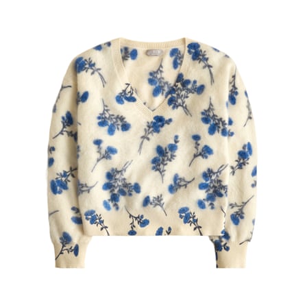 J Crew brushed cashmere V-neck sweater in toile floral print