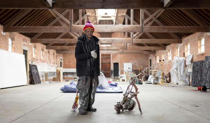 Lonnie Holley, photographed in his barn-cum-studio on Orford Ness