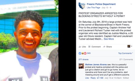 Fresno police department announces the arrest of Justice Medina on Facebook.