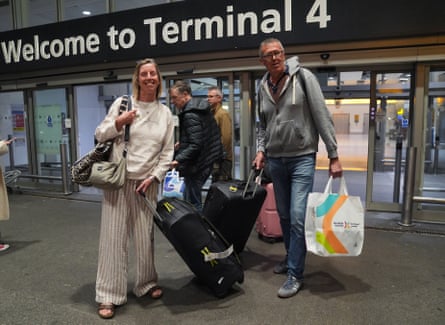British citizens Lindsay and Ric Elvidge at Heathrow Airport.