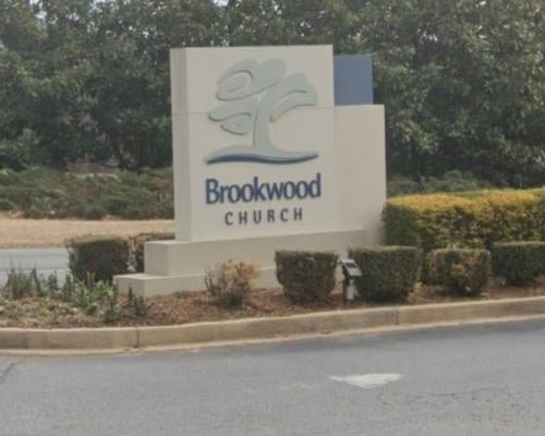 a sign for Brookwood Church
