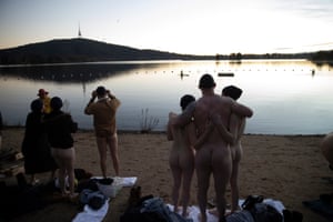 Swimmers gather on Yarralumla beach
