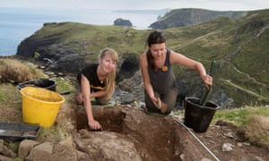 Archaeologists conducting the first research excavations at Tintagel in decades.