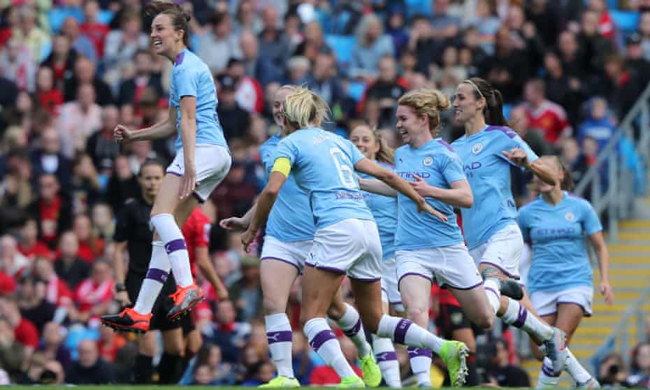 Caroline Weir celebrates scoring for City
