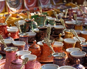 Mostar, Bosnia and Herzegovina ‘A selection of traditional coffee pots or cezve, with various vibrant colours catching the afternoon sun.’
