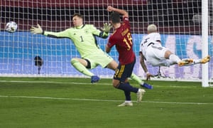 Ferran Torres scores for Spain in the 6-0 win over Germany