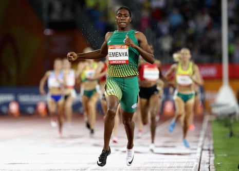 Caster Semenya crosses the line to win gold.