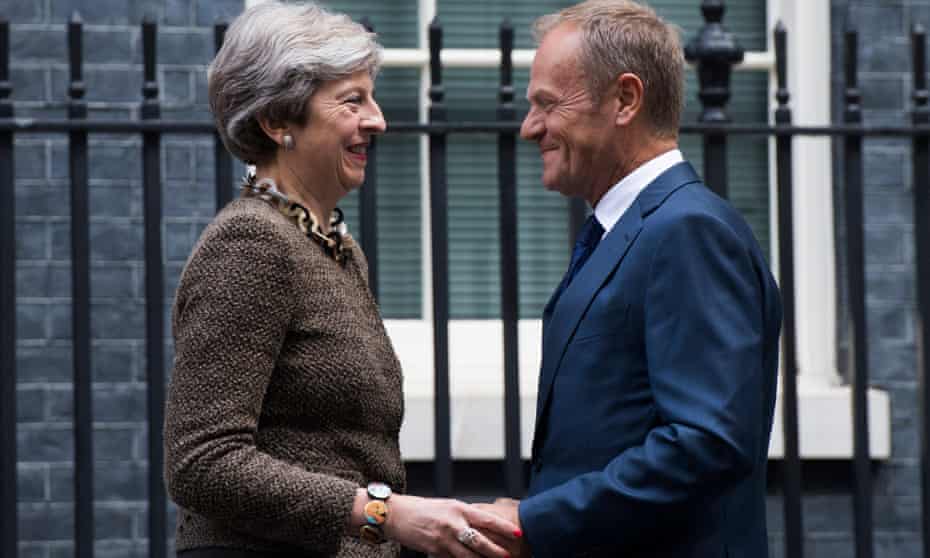 Donald Tusk in Downing Street with Theresa May.