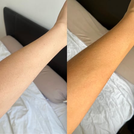 Bare by Vogue result before and after on tester’s arm