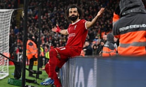Liverpool FC v Newcastle United - Premier League<br>LIVERPOOL, ENGLAND - JANUARY 01:(THE SUN OUT. THE SUN ON SUNDAY OUT) Mohamed Salah of Liverpool celebrates after scoring the fourth Liverpool goal during the Premier League match between Liverpool FC and Newcastle United at Anfield on January 01, 2024 in Liverpool, England. (Photo by John Powell/Liverpool FC via Getty Images)