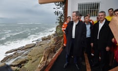 Opposition leader Bill Shorten visits the storm-damaged Coogee surf life saving club on Tuesday.