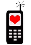 Illustration of a mobile phone with a loveheart on its screen