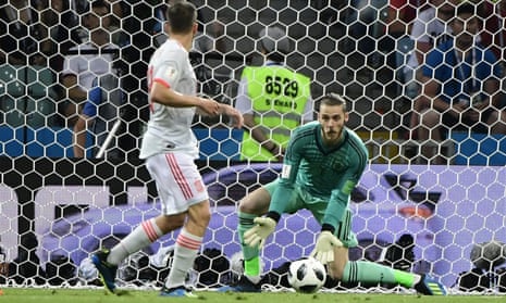 David de Gea looked to have Cristiano Ronaldo’s shot covered but let it creep past him during Spain’s 3-3 draw with Portugal at the 2018 World Cup.