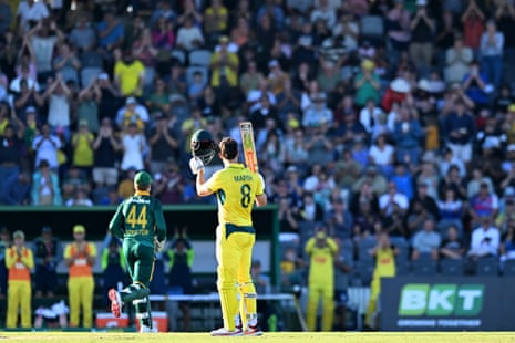 Mitch Marsh celebrates his century at Great Barrier Reef Arena