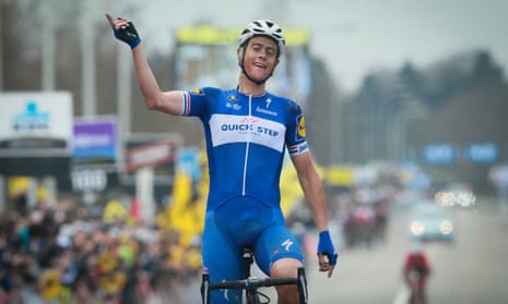 Niki Terpstra crosses the finish line to win the 102nd edition of the Tour of Flanders.