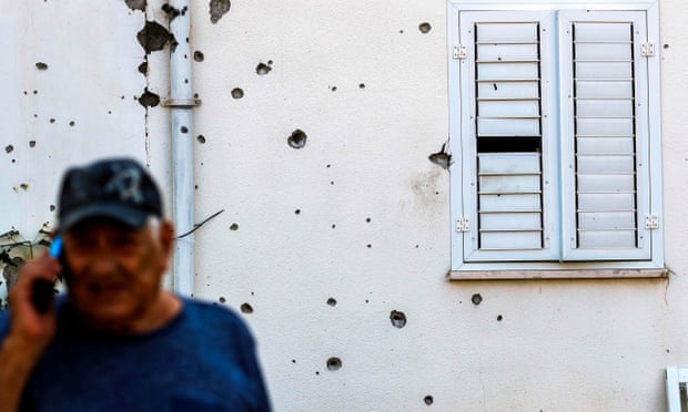 Wall damaged by rocket fire in Israeli town of Sderot