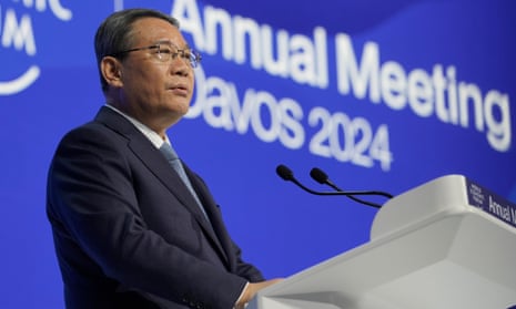 Premier of China Li Qiang addressing attendees of the Annual Meeting of World Economic Forum in Davos.