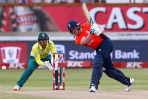 England’s Jason Roy hits a six.