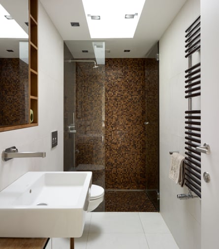 A walk-in shower helps future-proof a home as its owners grow older.
