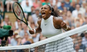 Serena Williams celebrates winning the first set during her victory over Angelique Kerber in the Women’s Singles final.