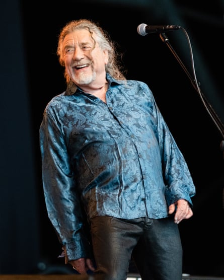 Robert Plant performs live on the Pyramid Stage with Alison Krauss