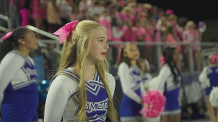 Cheerleaders at a high school football match between Middletown and Hamilton.