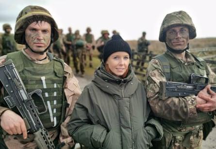 Stacey Dooley with Ukrainian recruits Mykola (left) and Artem (right).