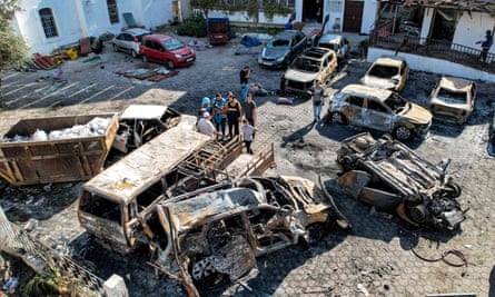 Scene of an explosion at al-Ahli Arab hospital