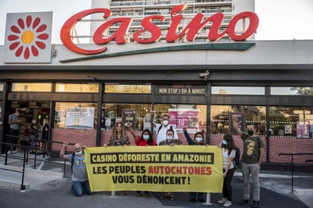 A protest in Marseille against the French supermarket group Groupe Casino for allegedly selling meat products linked to deforestation.