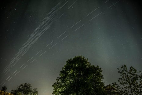 A satellite constellation launched by Elon Musk’s company SpaceX, passing over north west London.