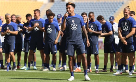 Weston McKennie and his US teammates at a training session as they prepare for next week’s World Cup opener against Wales