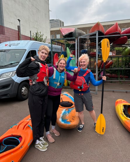 Dylan’s new kayaking friends … from left, Laura, Ruth and Alex.