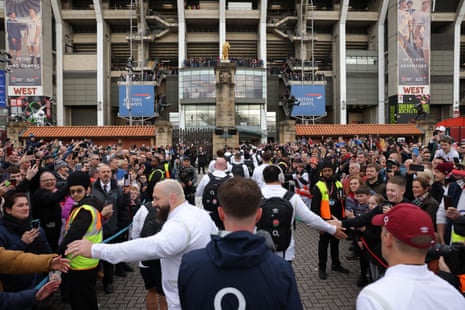 The England players walk in through the West Car Park.