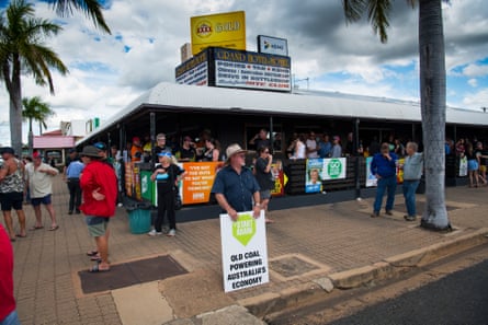Pro-mining protesters spill out on to the street in front in Clermont, Queensland after a rally held against the imminent arrival of Bob Brown’s Stop Adani convoy in May 2019.