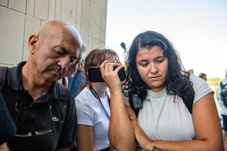 People outside of the courthouse listen to a livestream as the judge declares a mistrial in Lindsay Clancy's murder trial at the Plymouth County Superior Court in Plymouth, Massachusetts, on September 4, 2026.