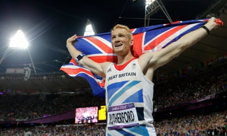 Greg Rutherford celebrates winning long jump gold at the 2012 Olympics in London.